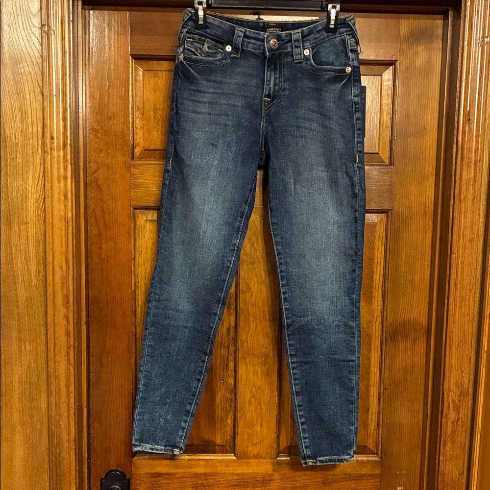 NWT Size 28 True Religion Jennie Curvy Mid Rise Super Skinny Flap Jeans (ABBA)